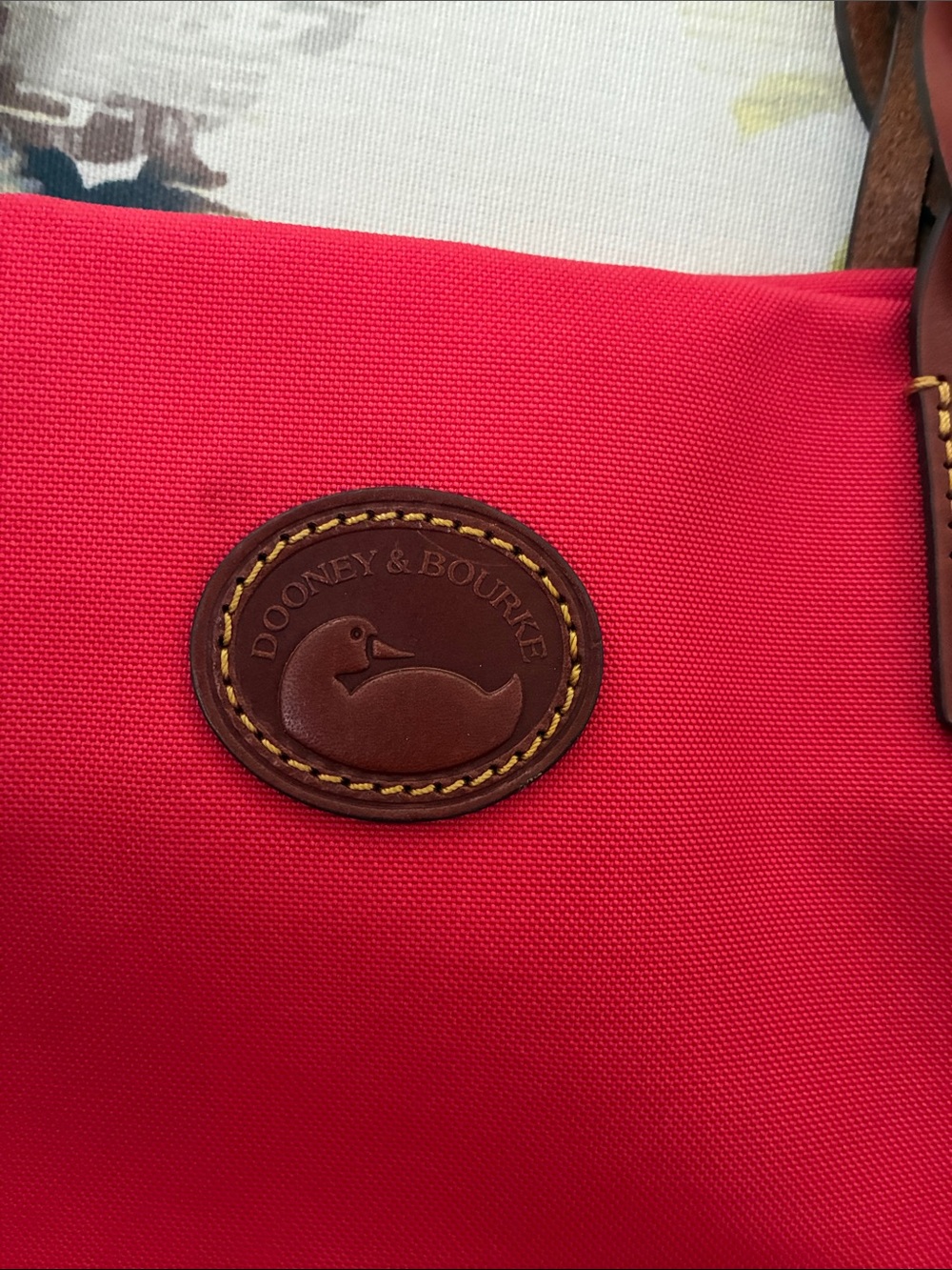 Dooney & Bourke Red Canvas Tote with Braided Brown Leather Straps - Picture 2 of 12